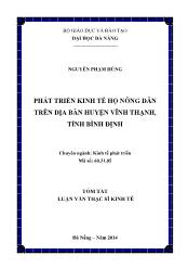 Tóm tắt Luận văn Phát triển kinh tế hộ nông dân ở huyện Vĩnh Thạnh, tỉnh Bình Định