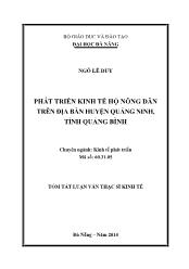 Tóm tắt Luận văn Phát triển kinh tế hộ nông dân trên địa bàn huyện Quảng Ninh, tỉnh Quảng Bình