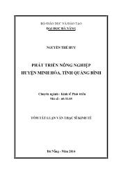 Tóm tắt Luận văn Phát triển nông nghiệp huyện Minh Hóa, tỉnh Quảng Bình
