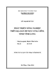 Tóm tắt Luận văn Phát triển nông nghiệp trên địa bàn huyện Vũng Liêm, tỉnh Vĩnh Long