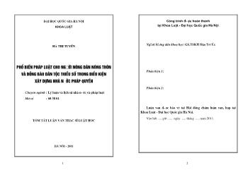 Tóm tắt Luận văn Phổ biến pháp luật cho người nông dân nông thôn và đồng bào dân tộc thiểu số trong điều kiện xây dựng nhà nước pháp quyền