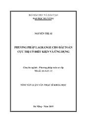 Tóm tắt Luận văn Phương pháp Lagrange cho bài toán cực trị có điều kiện và ứng dụng