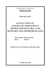 Tóm tắt Luận văn Quản lý công tác giáo dục sức khoẻ sinh sản cho học sinh trung học cơ sở huyện Hoà Vang thành phố Đà Nẵng