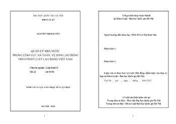 Tóm tắt Luận văn Quản lý nhà nước trong lĩnh vực an toàn, vệ sinh lao động theo pháp luật lao động Việt Nam