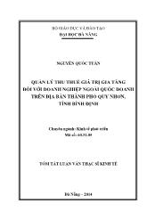 Tóm tắt Luận văn Quản lý thu thuế giá trị gia tăng đối với doanh nghiệp ngoài quốc doanh trên địa bàn thành phố Quy Nhơn, tỉnh Bình Định