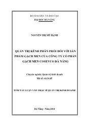 Tóm tắt Luận văn Quản trị kênh phân phối đối với sản phẩm gạch men của công ty cổ phần gạch men Cosevco Đà Nẵng