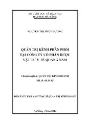 Tóm tắt Luận văn Quản trị kênh phân phối tại công ty cổ phần dược vật tư y tế Quảng Nam