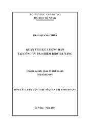 Tóm tắt Luận văn Quản trị lực lượng bán tại Công ty Bảo hiểm BIDV Đà Nẵng