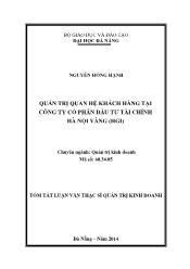 Tóm tắt Luận văn Quản trị quan hệ khách hàng tại Công ty Cổ phần Đầu tư Tài chính Hà Nội Vàng