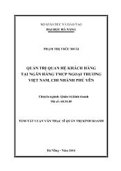 Tóm tắt Luận văn Quản trị quan hệ khách hàng tại ngân hàng TMCP ngoại thương Việt Nam, chi nhánh Phú Yên