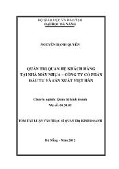 Tóm tắt Luận văn Quản trị quan hệ khách hàng tại Nhà máy Nhựa – Công ty Cổ phần Đầu tư và Sản xuất Việt Hàn