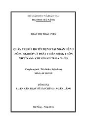 Tóm tắt Luận văn Quản trị rủi ro tín dụng tại Ngân hàng Nông nghiệp và Phát triển Nông thôn Việt Nam – Chi nhánh Đà Nẵng