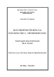 Tóm tắt Luận văn Quản trị rủi ro tín dụng tại ngân hàng Việt Á – chi nhánh Đà Nẵng