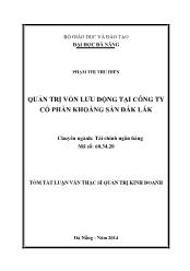 Tóm tắt Luận văn Quản trị vốn lưu động tại Công ty cổ phần khoáng sản Đắk Lắk