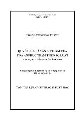 Tóm tắt Luận văn Quyền sửa bản án sơ thẩm của tòa án phúc thẩm theo bộ luật tố tụng hình sự năm 2003