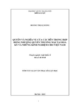 Tóm tắt Luận văn Quyền và nghĩa vụ của các bên trong hợp đồng nhượng quyền thương mại tại Hoa Kỳ và những kinh nghiệm cho Việt Nam