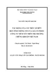 Tóm tắt Luận văn Tác động của cấu trúc sở hữu đến tính thông tin của giá cổ phiếu công ty niêm yết trên thị trường chứng khoán Việt Nam