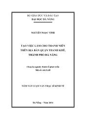 Tóm tắt Luận văn Tạo việc làm cho thanh niên trên địa bàn quận Thanh Khê, thành phố Đà Nẵng