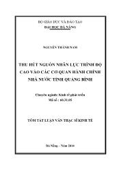 Tóm tắt Luận văn Thu hút nguồn nhân lực trình độ cao vào các cơ quan hành chính nhà nước tỉnh Quảng Bình