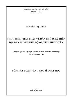 Tóm tắt Luận văn Thực hiện pháp luật về dân chủ ở xã trên địa bàn huyện Kim Động, tỉnh Hưng Yên
