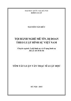 Tóm tắt Luận văn Tội hành nghề mê tín, dị đoan theo luật hình sự Việt Nam