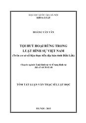 Tóm tắt Luận văn Tội huỷ hoại rừng trong luật hình sự Việt Nam (trên cơ sở số liệu thực tiễn địa bàn tỉnh Đắk Lắk)