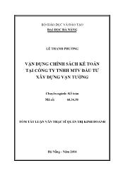 Tóm tắt Luận văn Vận dụng chính sách kế toán tại Công ty TNHH MTV đầu tư xây dựng Vạn Tường