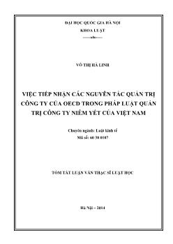 Tóm tắt Luận văn Việc tiếp nhận các nguyên tắc quản trị Công ty của OECD trong pháp luật quản trị công ty niêm yết của Việt Nam