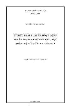 Tóm tắt Luận văn Ý thức pháp luật và hoạt động tuyên truyền phổ biến giáo dục pháp luật ở nước ta hiện nay