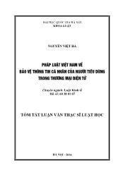 Tóm tăt sLuận văn Pháp luật Việt Nam về bảo vệ thông tin cá nhân của người tiêu dùng trong thương mại điện tử