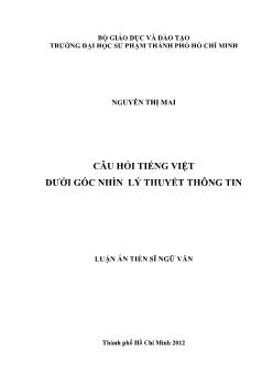 Luận án Câu hỏi tiếng Việt dưới góc nhìn lý thuyết thông tin