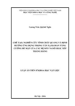 Luận án Chế tạo, nghiên cứu tính chất quang và định hướng ứng dụng trong tán xạ raman tăng cường bề mặt của các hệ dây nanô silic xếp thẳng hàng