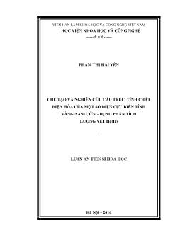 Luận án Chế tạo và nghiên cứu cấu trúc, tính chất điện hóa của một số điện cực biến tính vàng nano, ứng dụng phân tích lượng vết Hg(II)