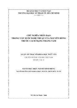 Luận án Chủ nghĩa nhân đạo trong văn xuôi nghệ thuật của Nguyên Hồng trước cách mạng tháng tám