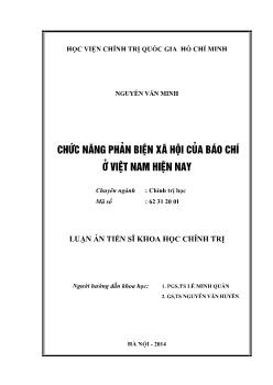 Luận án Chức năng phản biện xã hội của báo chí ở Việt Nam hiện nay