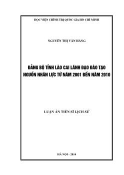 Luận án Đảng bộ tỉnh Lào Cai lãnh đạo đào tạo nguồn nhân lực từ năm 2001 đến năm 2010