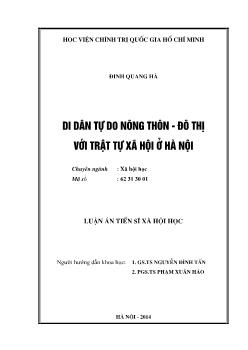 Luận án Di dân tự do nông thôn - đô thị với trật tự xã hội ở Hà Nội