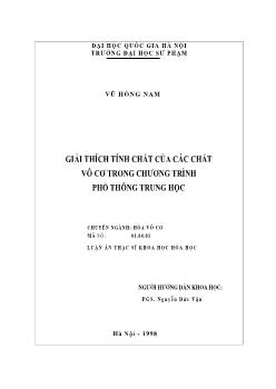 Luận án Giải thích tính chất của các chất vô cơ trong chương trình phổ thông trung học