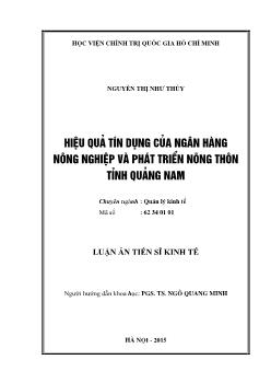 Luận án Hiệu quả tín dụng của ngân hàng nông nghiệp và phát triển nông thôn tỉnh Quảng Nam