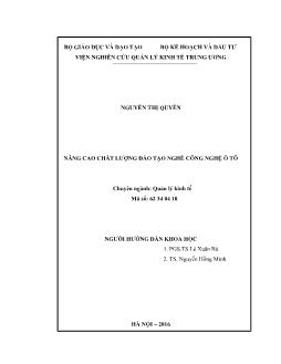 Luận án Nâng cao chất lượng đào tạo nghề công nghệ ô tô