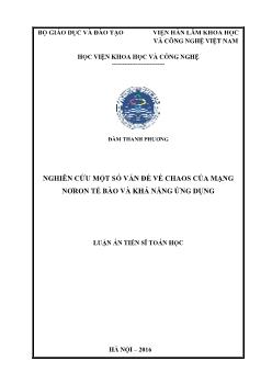 Luận án Nghiên cứu một số vấn đề về Chaos của mạng nơron tế bào và khả năng ứng dụng