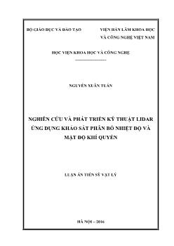 Luận án Nghiên cứu và phát triển kỹ thuật Lidar ứng dụng khảo sát phân bố nhiệt độ và mật độ khí quyển