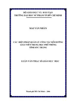 Luận văn Các biện pháp quản lý công tác bồi dưỡng giáo viên trung học phổ thông tỉnh Sóc Trăng