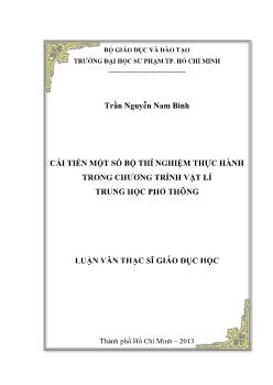 Luận văn Cải tiến một số bộ thí nghiệm thực hành trong chương trình vật lí trung học phổ thông