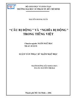 Luận văn “Câu bị động” và “nghĩa bị động” trong Tiếng Việt