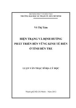 Luận văn Hiện trạng và định hướng phát triển bền vững kinh tế biển ở tỉnh Bến Tre