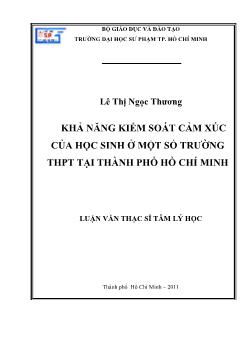 Luận văn Khả năng kiểm soát cảm xöc của học sinh ở một số trường THPT tại thành phố Hồ Chí Minh