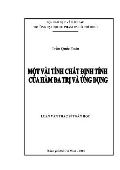 Luận văn Một vài tính chất định tính của hàm đa trị và ứng dụng