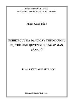 Luận văn Nghiên cứu đa dạng cây thuốc ở khu dự trữ sinh quyển rừng ngập mặn Cần Giờ