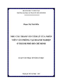 Luận văn Nhu cầu tham vấn tâm lý của nhân viên văn phòng tại doanh nghiệp ở thành phố Hồ Chí Minh